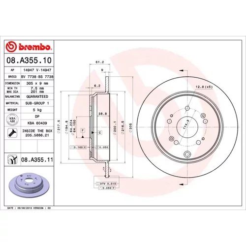 Brzdový kotúč BREMBO 08.A355.11