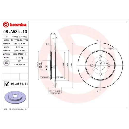 Brzdový kotúč BREMBO 08.A534.11