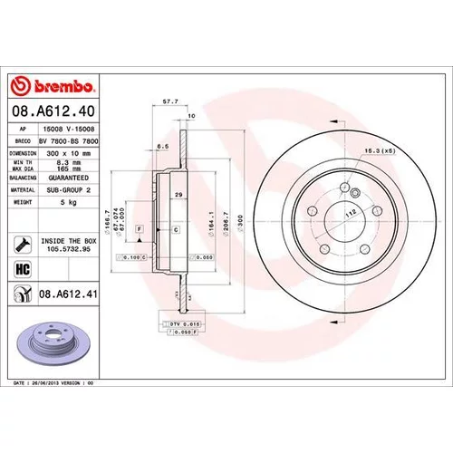 Brzdový kotúč BREMBO 08.A612.41