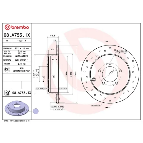 Brzdový kotúč BREMBO 08.A755.1X