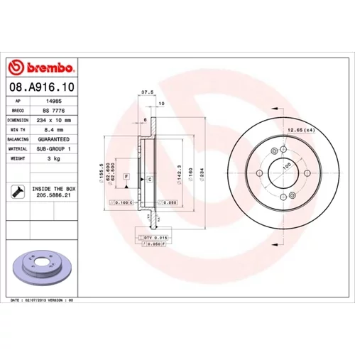 Brzdový kotúč BREMBO 08.A916.10