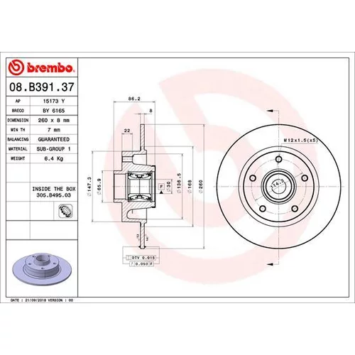 Brzdový kotúč BREMBO 08.B391.37