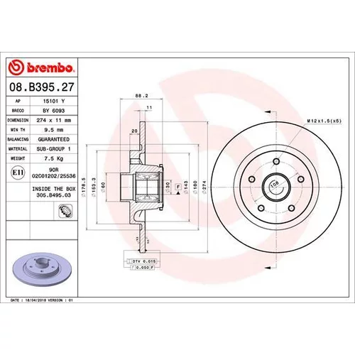 Brzdový kotúč BREMBO 08.B395.27