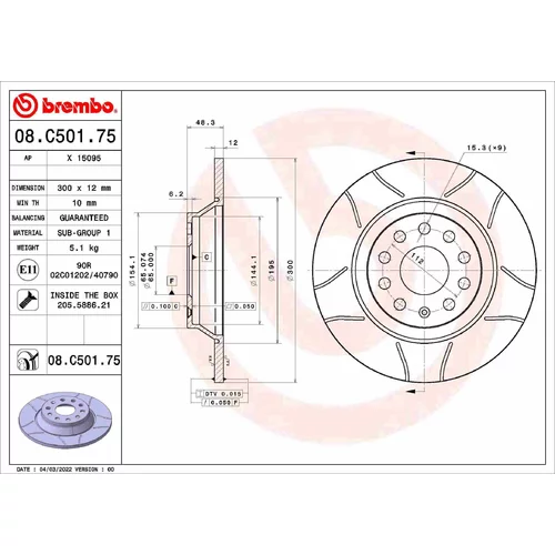 Brzdový kotúč BREMBO 08.C501.75