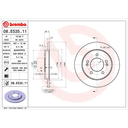 Brzdový kotúč BREMBO 08.E535.11