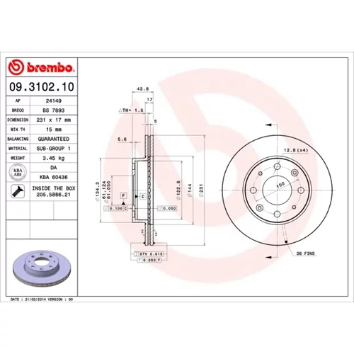 Brzdový kotúč BREMBO 09.3102.10