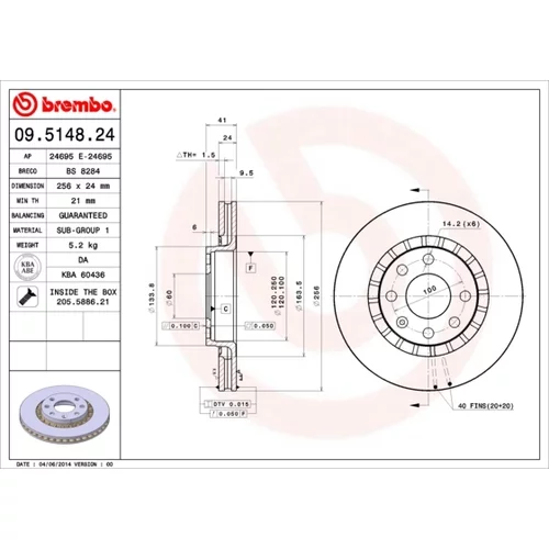 Brzdový kotúč BREMBO 09.5148.24