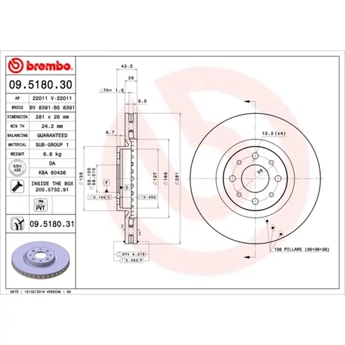 Brzdový kotúč BREMBO 09.5180.31