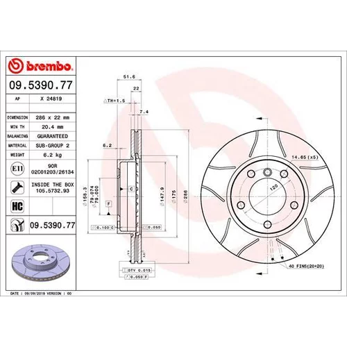 Brzdový kotúč BREMBO 09.5390.77