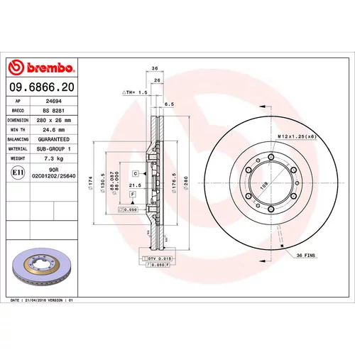 Brzdový kotúč BREMBO 09.6866.20