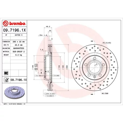 Brzdový kotúč BREMBO 09.7196.1X