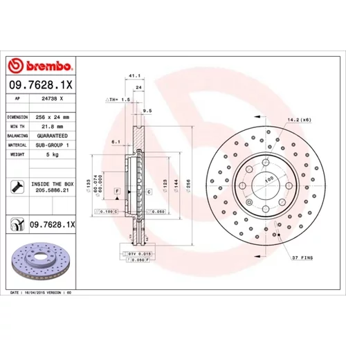 Brzdový kotúč BREMBO 09.7628.1X