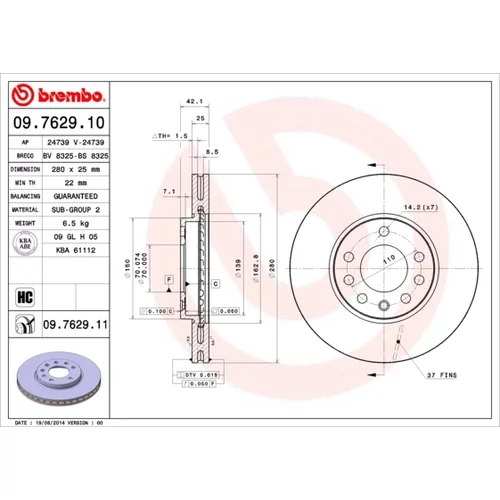 Brzdový kotúč BREMBO 09.7629.11