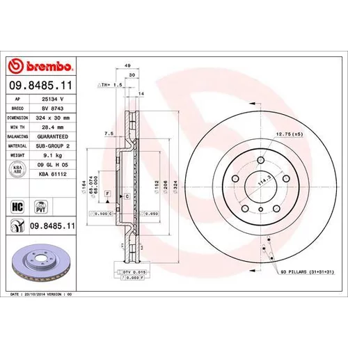 Brzdový kotúč BREMBO 09.8485.11