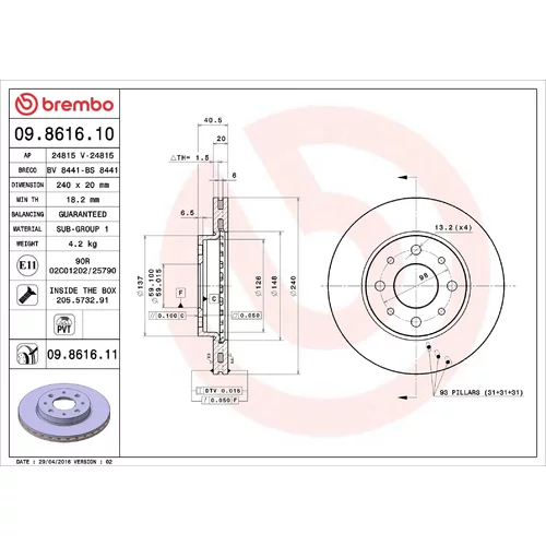 Brzdový kotúč BREMBO 09.8616.11