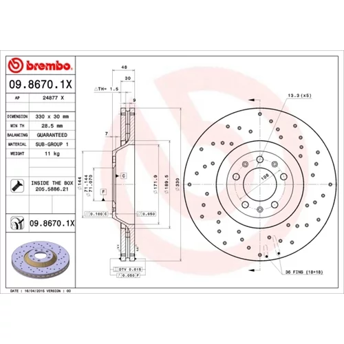 Brzdový kotúč BREMBO 09.8670.1X