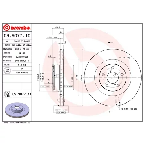 Brzdový kotúč BREMBO 09.9077.11