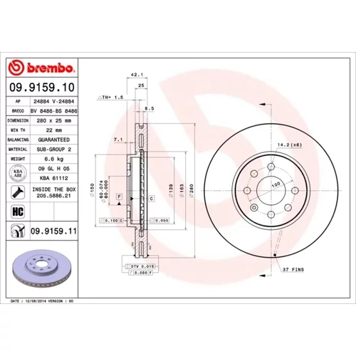 Brzdový kotúč BREMBO 09.9159.11