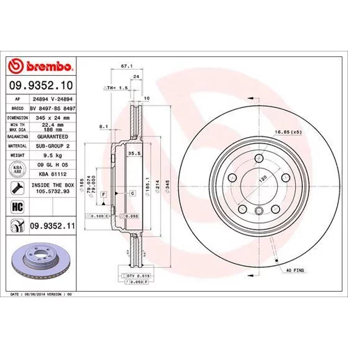 Brzdový kotúč BREMBO 09.9352.11