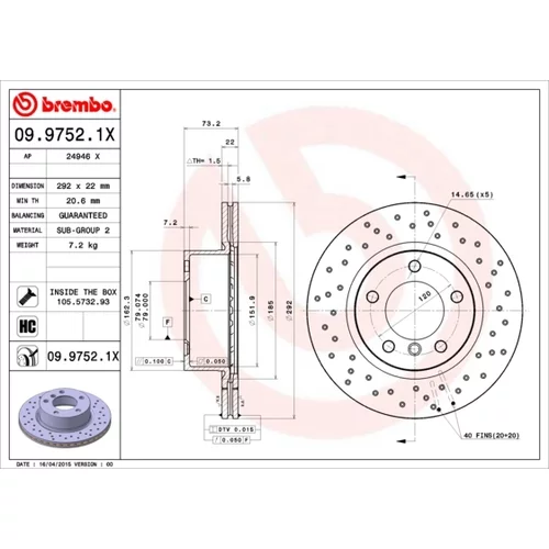 Brzdový kotúč BREMBO 09.9752.1X