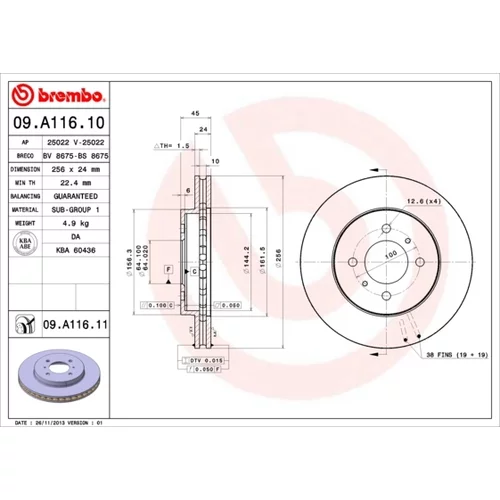 Brzdový kotúč BREMBO 09.A116.11