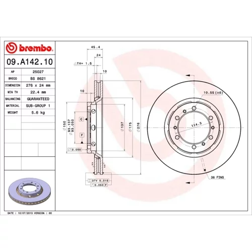 Brzdový kotúč BREMBO 09.A142.10