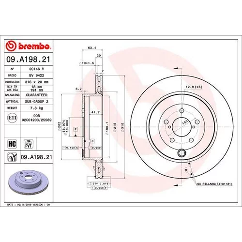 Brzdový kotúč BREMBO 09.A198.21