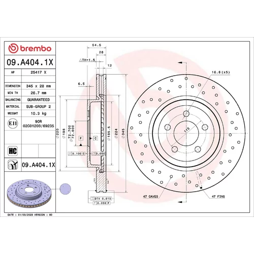 Brzdový kotúč BREMBO 09.A404.1X