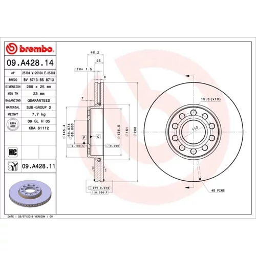 Brzdový kotúč BREMBO 09.A428.11