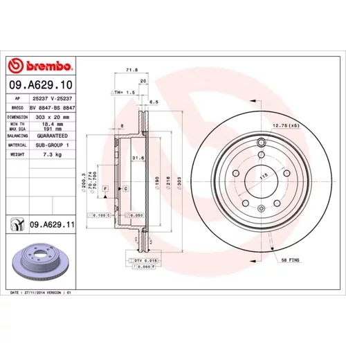 Brzdový kotúč BREMBO 09.A629.11