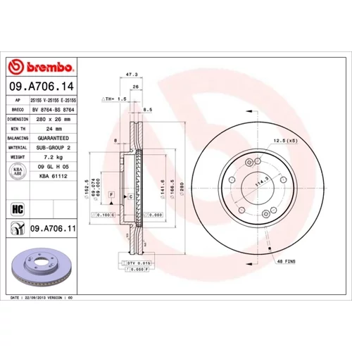 Brzdový kotúč BREMBO 09.A706.11