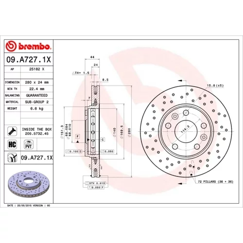 Brzdový kotúč 09.A727.1X /BREMBO/