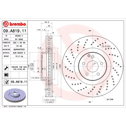 Brzdový kotúč BREMBO 09.A819.11