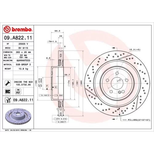 Brzdový kotúč BREMBO 09.A822.11