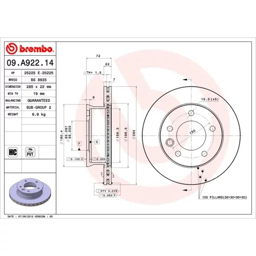 Brzdový kotúč BREMBO 09.A922.14