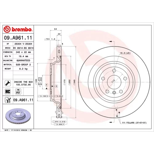 Brzdový kotúč 09.A961.11 /BREMBO/