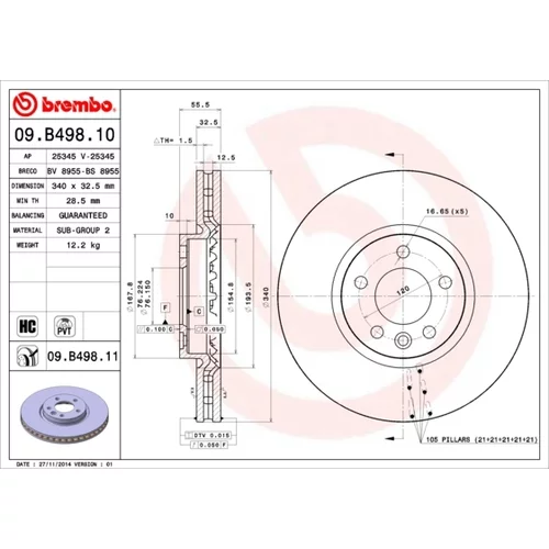 Brzdový kotúč BREMBO 09.B498.11