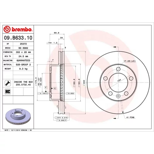 Brzdový kotúč BREMBO 09.B633.10