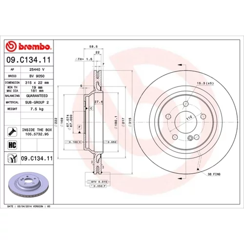 Brzdový kotúč BREMBO 09.C134.11