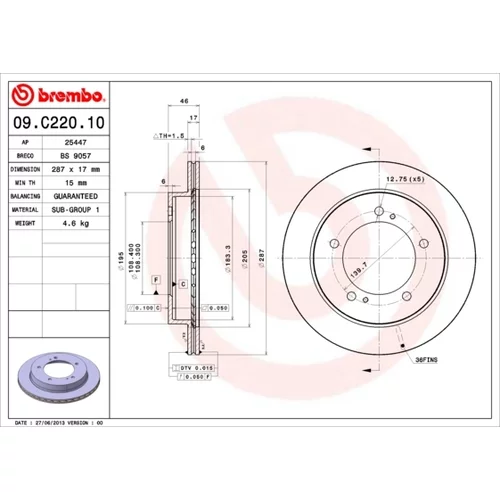 Brzdový kotúč BREMBO 09.C220.10