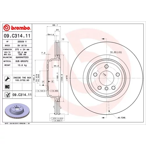 Brzdový kotúč BREMBO 09.C314.11