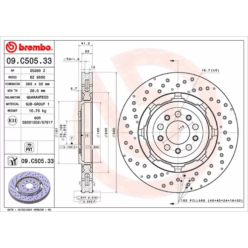 Brzdový kotúč BREMBO 09.C505.33