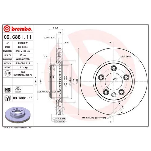 Brzdový kotúč BREMBO 09.C881.11