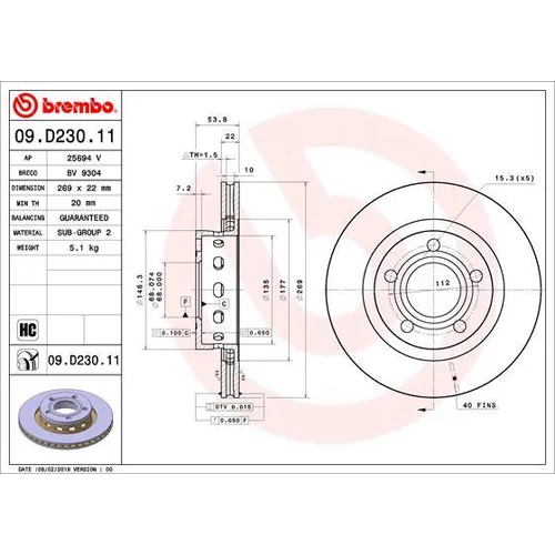 Brzdový kotúč BREMBO 09.D230.11