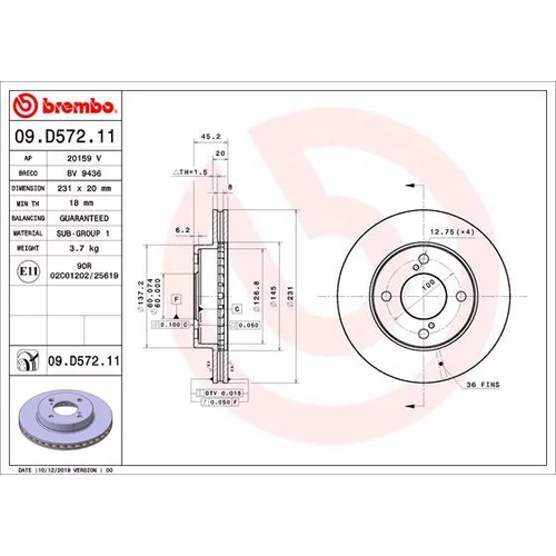 Brzdový kotúč 09.D572.11 /BREMBO/