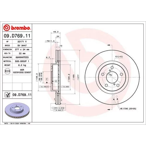 Brzdový kotúč BREMBO 09.D769.11