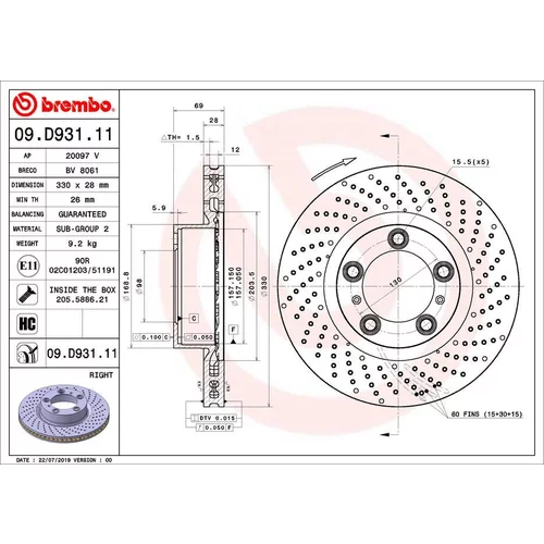 Brzdový kotúč BREMBO 09.D931.11