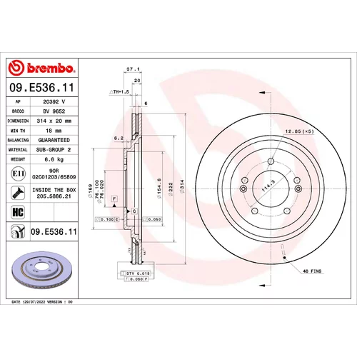 Brzdový kotúč BREMBO 09.E536.11