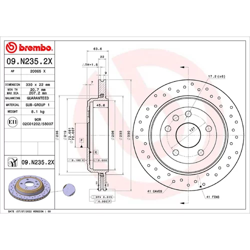 Brzdový kotúč 09.N235.2X /BREMBO/