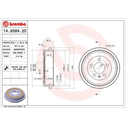 Brzdový bubon BREMBO 14.9384.20